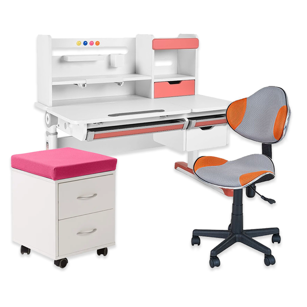 Парта FunDesk Sentire Pink + кресло FunDesk LST3 Orange-Grey + тумбочка FunDesk SS15W Pink 7655765фото