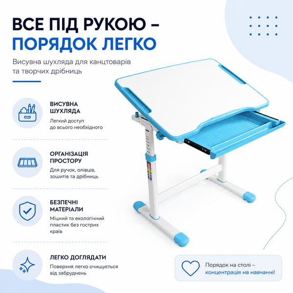 Комплект універсальної зростаючої дитячої парти зі стільчиком Cubby Sorpresa Blue 800238фото