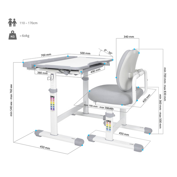 Комплект дитячих меблів FunDesk Vivo Grey 0034007фото