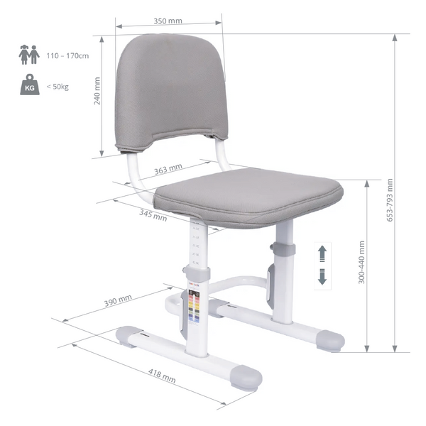 Дитячий стіл-трансформер FunDesk Invito Grey + дитячий стілець FunDesk SST3D Grey 00230402фото