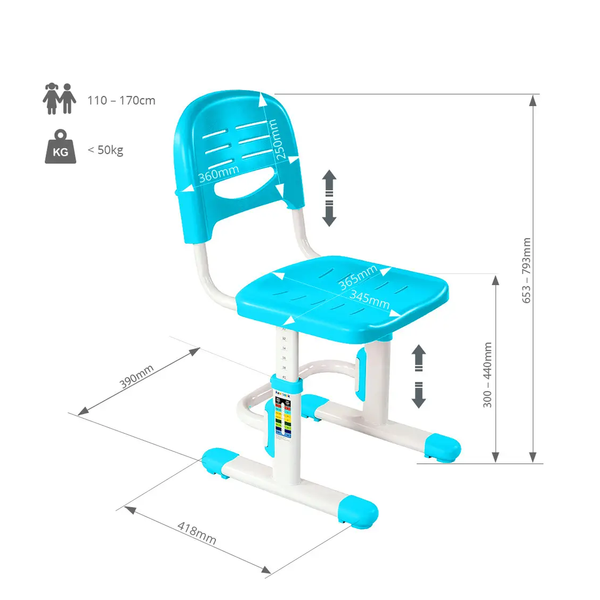 Комплект мебели Fundesk парта Colore Grey и стульчик SST3 Blue 515818+212101фото