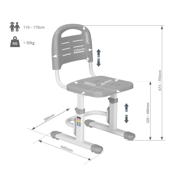 Парта-трансформер Fundesk Fiore II Grey + детский стул FunDesk SST3L Grey 277654фото